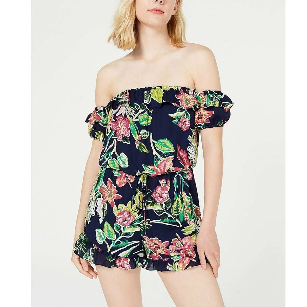 City Studio Womens Juniors Printed Summer Romper | Size - Small | Color - Navy